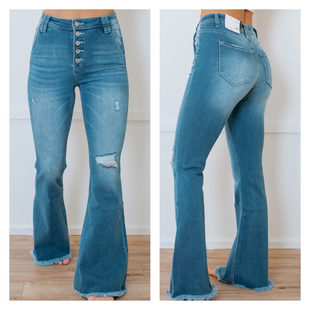 NWT KanCan Button Fly Distressed Flare Bellbottoms